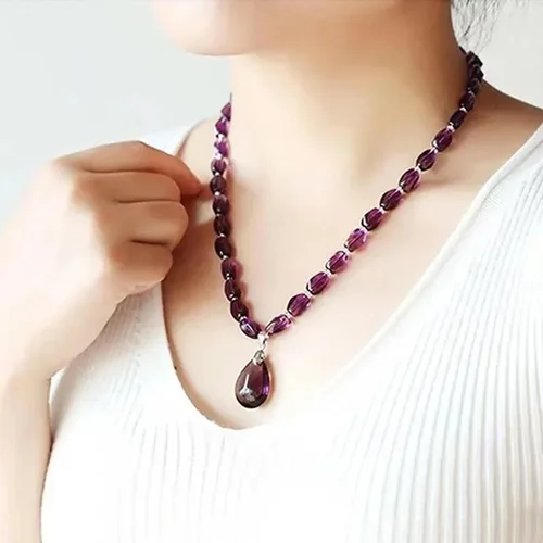 Amethyst Raw Stone Pendant Necklace and Bracelet Set