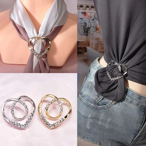 Women's Metal Rhinestone Heart Scarf Brooch Clip