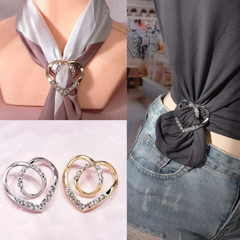 Broche de Lenço Coração com Strass de Metal Feminino