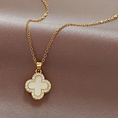 Four-Leaf Clover Rhinestone Pendant Necklace for Women-3