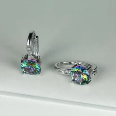 7mm Round Cut Glass Stone Hook Drop Dangle Earrings-6
