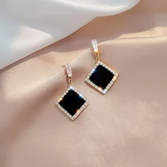 KSRA Black Geometric Heart Crystal Drop Earrings-2