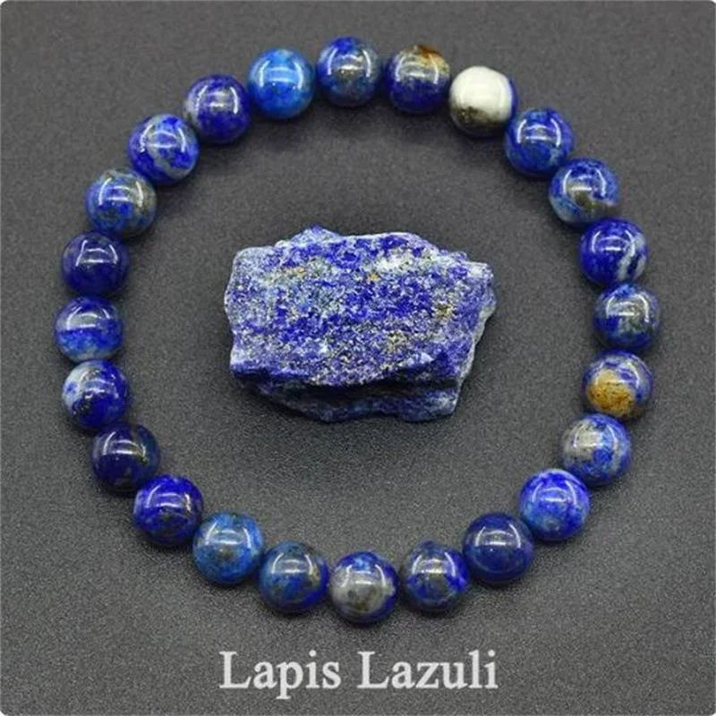 Natural Lapis Lazuli Stone Beads Elastic Bracelet for Men & Women