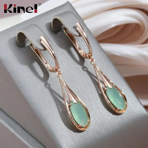 Kinel Green Cubic Zirconia Long Drop Earrings for Women
