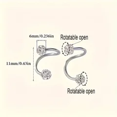 Stainless Steel Spiral Rod Ball Earrings with Rhinestone Inlay-5