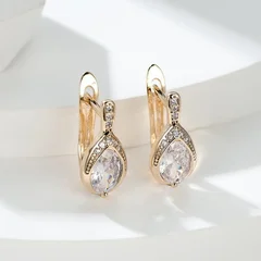 Teardrop Stone Dangle Earrings in Gold Color for Women-5