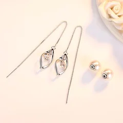 Vintage Korean Style Pearl Zircon Tassel Dangle Earrings for Women-4