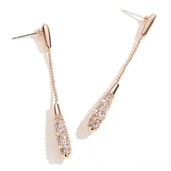 Rose Gold Water Drop Rhinestone Long Drop Earrings-5