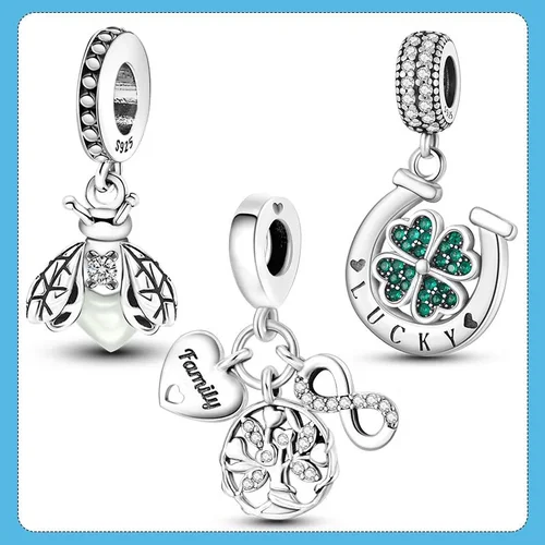 925 Silver Family Tree and Lucky Clover Charm Bead