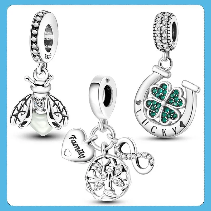 925 Silver Family Tree and Lucky Clover Charm Bead