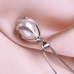 Seniko Freshwater Pearl Necklace with Geometric Cage Pendant-3