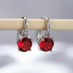 7mm Round Cut Glass Stone Hook Drop Dangle Earrings-13