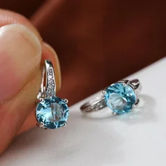 7mm Round Cut Glass Stone Hook Drop Dangle Earrings-22