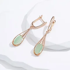 Kinel Green Cubic Zirconia Long Drop Earrings for Women-2