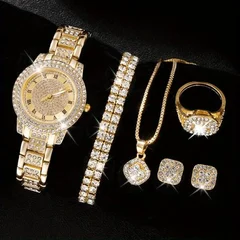 6-teiliges Damen-Set mit Strass-Quarz-Analoguhr und Schmuck-3