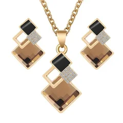 Crystal Pendant Necklace and Earrings Set for Women-2