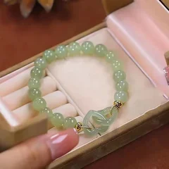 Natural Jade Bead Bracelet with Heart Charm-4