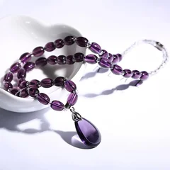 Amethyst Raw Stone Pendant Necklace and Bracelet Set-7
