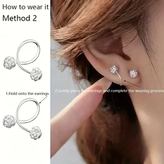 Stainless Steel Spiral Rod Ball Earrings with Rhinestone Inlay-4