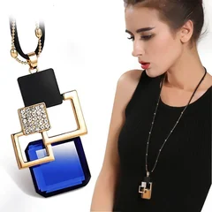 Geometric Crystal Pendant Sweater Chain Necklace for Women-6