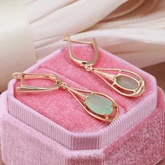 Kinel Green Cubic Zirconia Long Drop Earrings for Women-5