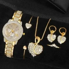 6-teiliges Damen-Set mit Strass-Quarz-Analoguhr und Schmuck-12