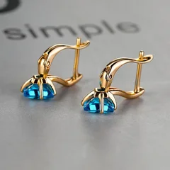 Brincos de Noivado com Pedra Azul-Água de Corte Diamante na Cor Dourada-4