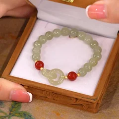 Natural Jade Bead Bracelet with Heart Charm-2