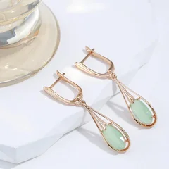 Kinel Green Cubic Zirconia Long Drop Earrings for Women-3