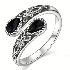 Moonstone Spoon Ring Victorian Retro Relief Bow Posy Adjustable Ring-4
