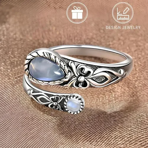 Moonstone Vintage Boho Adjustable Ring