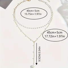 Collier élégant en Y superposé avec accents de fausses perles et pendentif pompon-6