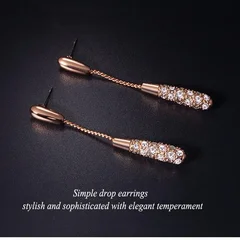 Rose Gold Water Drop Rhinestone Long Drop Earrings-4