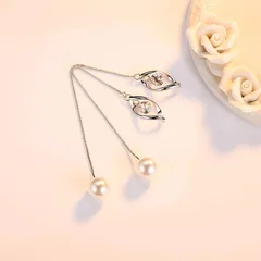 Vintage Korean Style Pearl Zircon Tassel Dangle Earrings for Women-7