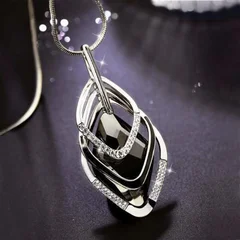 Geometric Crystal Pendant Sweater Chain Necklace for Women-4