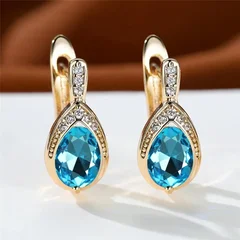 Teardrop Stone Dangle Earrings in Gold Color for Women-8