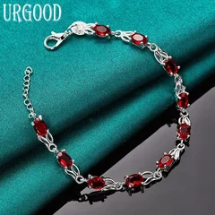 925 Sterling Silver Red AAA Zircon Bracelet-1