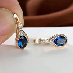 Teardrop Stone Dangle Earrings in Gold Color for Women-11