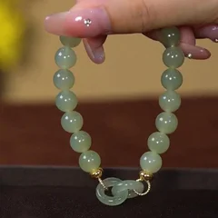 Natural Jade Bead Bracelet with Heart Charm-9