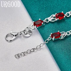 925 Sterling Silver Red AAA Zircon Bracelet-3