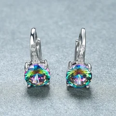 7mm Round Cut Glass Stone Hook Drop Dangle Earrings-5