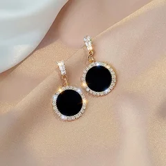 KSRA Black Geometric Heart Crystal Drop Earrings-3