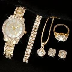 6-teiliges Damen-Set mit Strass-Quarz-Analoguhr und Schmuck-15