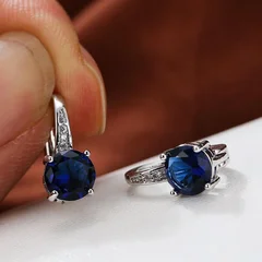 7mm Round Cut Glass Stone Hook Drop Dangle Earrings-17
