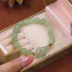 Natural Jade Bead Bracelet with Heart Charm-7
