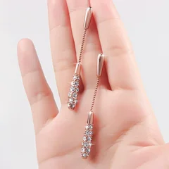 Rose Gold Water Drop Rhinestone Long Drop Earrings-3
