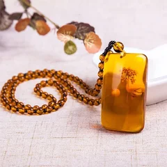 Amber Flotation Brine Beeswax Beads Resin Necklace-3