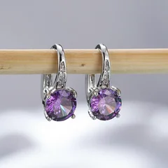 7mm Round Cut Glass Stone Hook Drop Dangle Earrings-14