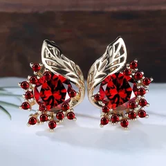Bohemian Leaf Flower Black Zircon Hoop Earrings for Women-9