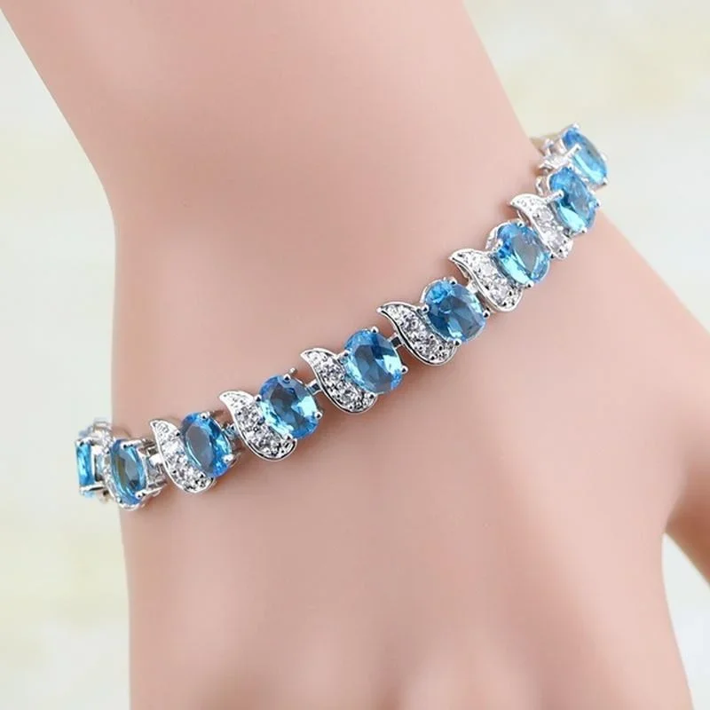Sky Blue Cubic Zirconia Charm Bracelet for Women